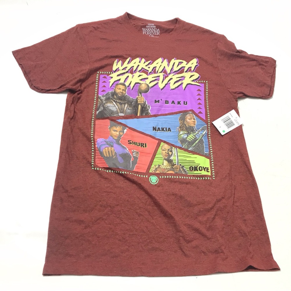 Wakanda Forever T-shirt Black Panther Top Tee Size S Short Sleeve Red Soot New
